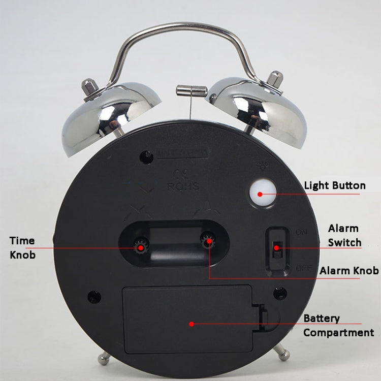 4.5 Inch Electroplated Metal Ring Bell Alarm Clock Quartz Clock With Night Light — view 13