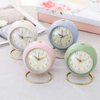 Round Metal Clock Silent Children Electronic Alarm Clock with Light — Pink