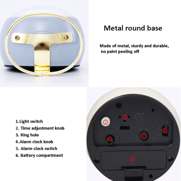 Round Metal Clock Silent Children Electronic Alarm Clock with Light — view 8