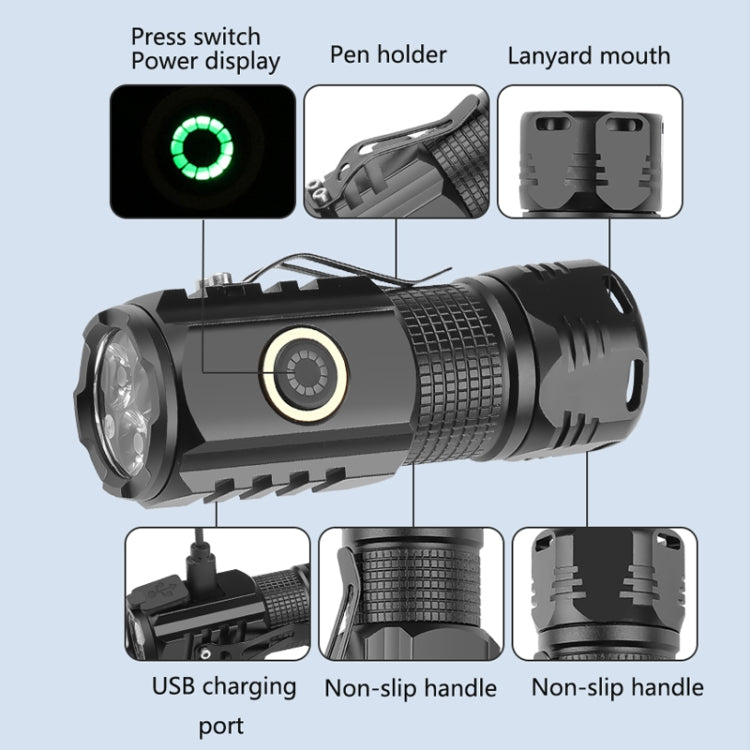 3LED Strong Light TYPE-C Charging Convenient Mini Multi-Function Flashlight