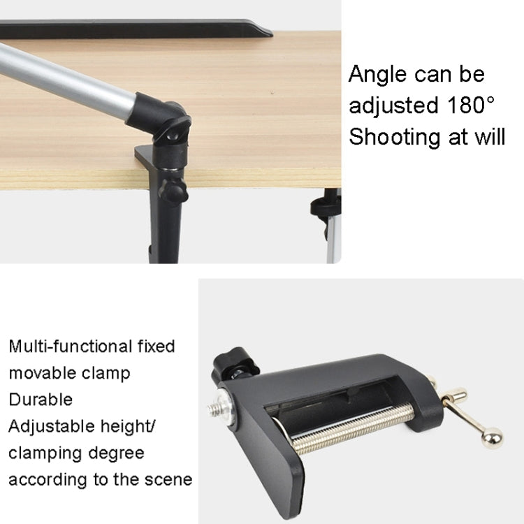 Aluminum Tube Cell Phone Live Streaming Telescopic Pole Desktop C-Clip Cell Phone Overhead Photo Holder — view 6