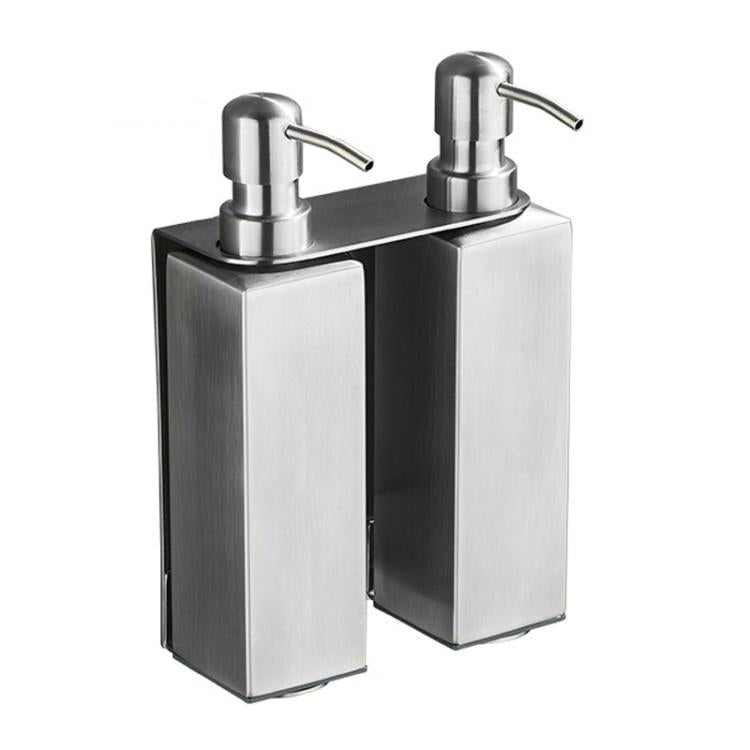 Hotel Stainless Steel Soap Dispenser Home Wall Mounted No Punch Press To Soap Bottle — Square 2 Barrel