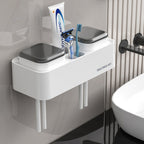 Hotel Toothbrush Rack With Double Cup Desktop Wall Mounted Toothpaste Holder — view 7