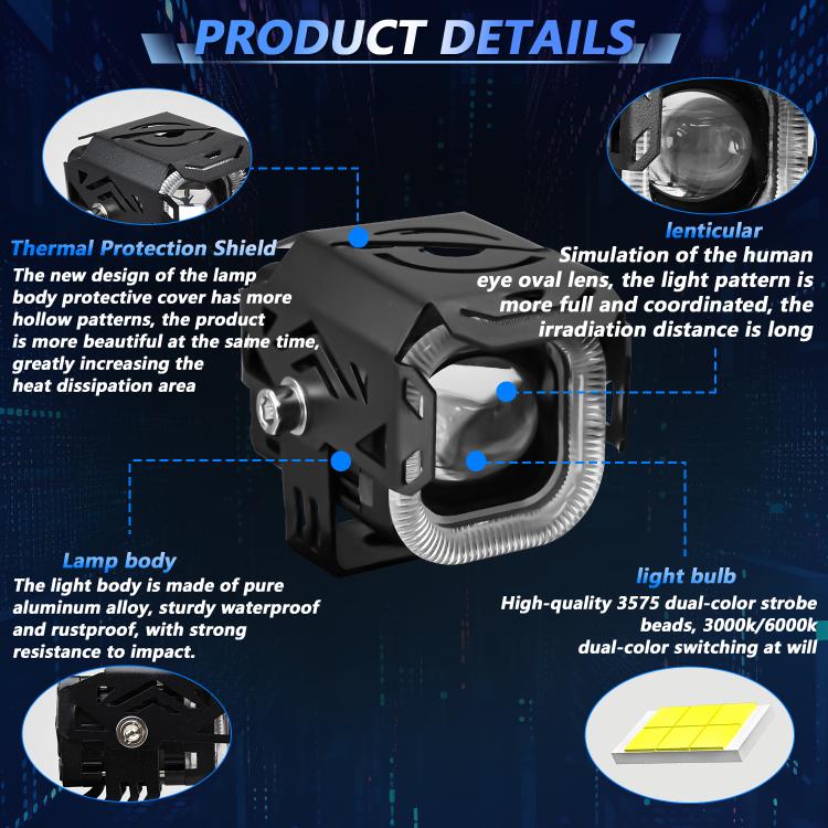 Motorcycle Vehicle Multi-Mode Spotlight Angel Eye Aperture LED Spotlight