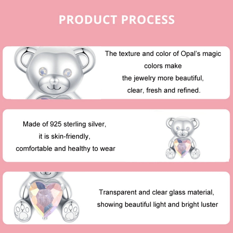 S925 Sterling Silver Valentine Day Cute Bear DIY Beads — view 3