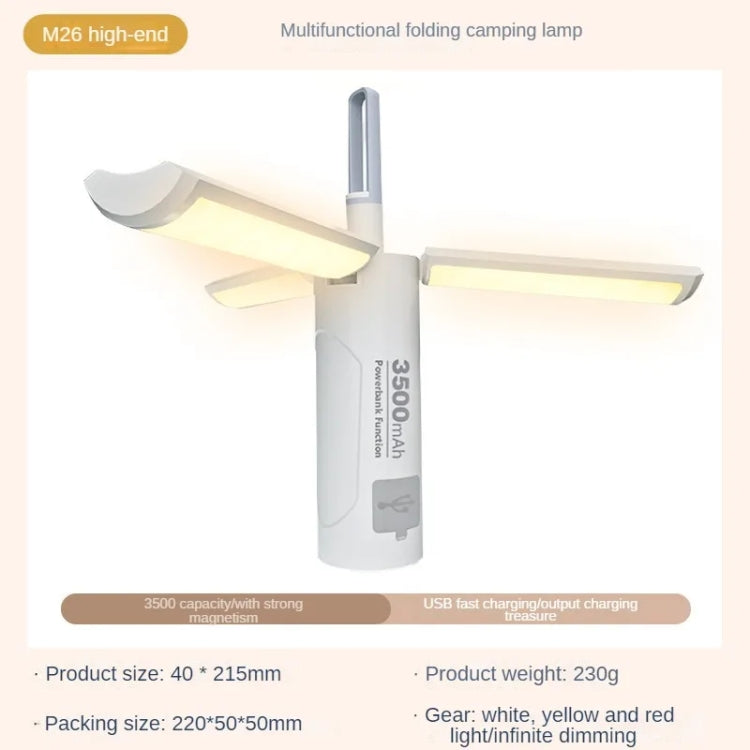 M26 Foldable Handheld Lamp Portable Triple Leaf Hook Outdoor Flashlight Multi-Functional Camping Light