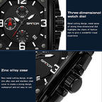 SANDA 5304 Quartz Men Watch Three Eyes Six Stitches Simple Calendar Waterproof Waist Watch — view 7