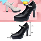 Women High Heels Comfortable Small Heel Temperament Waterproof Platform One Buckle Shoes — 40