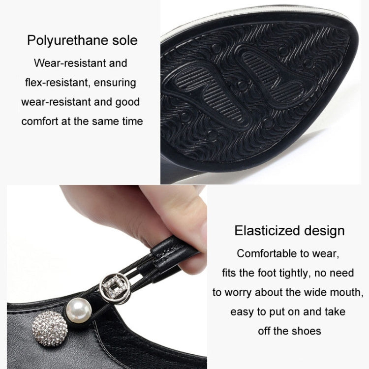 Women High Heels Comfortable Small Heel Temperament Waterproof Platform One Buckle Shoes — Beige