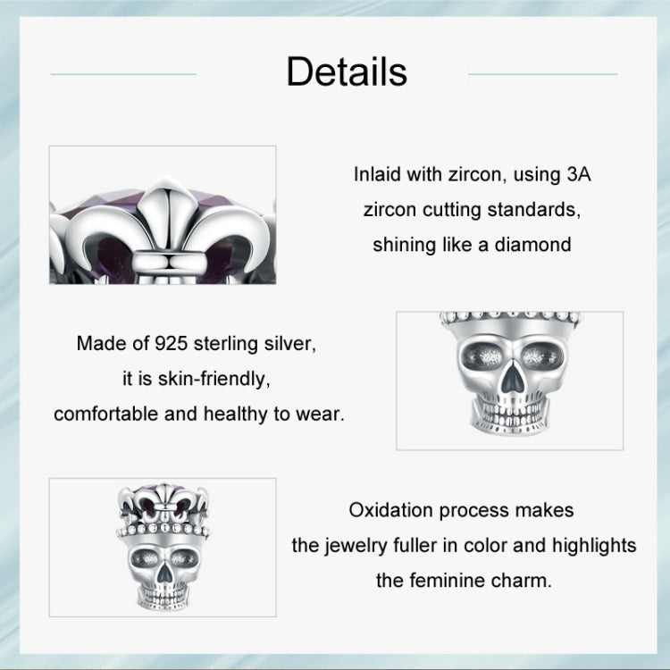 S925 Sterling Silver Halloween Ornament Skull DIY Beads — view 3