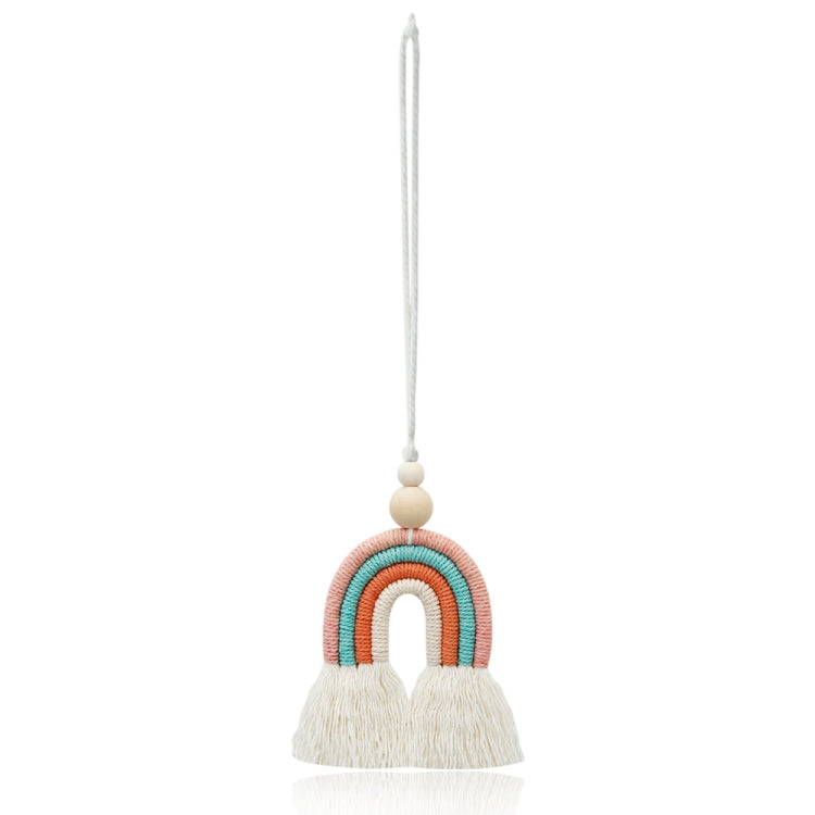 Hand-woven Wood Beads Cotton Rope Rainbow Car Aromatherapy Pendant — Yellow