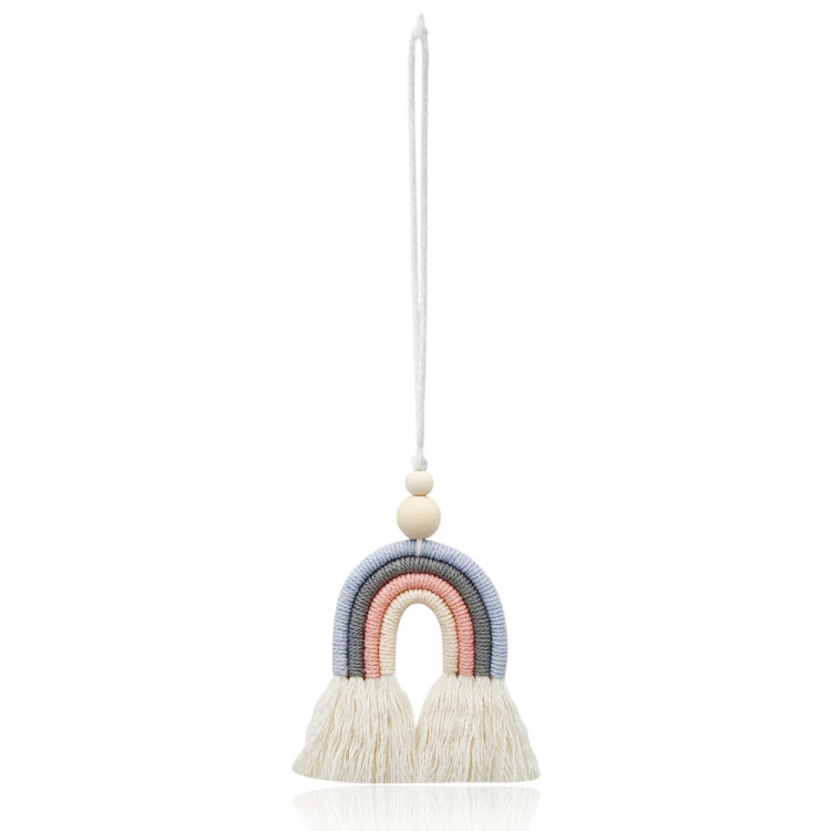 Hand-woven Wood Beads Cotton Rope Rainbow Car Aromatherapy Pendant — Pink