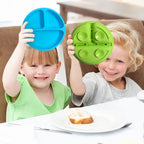 3 Compartments Baby Silicone Suction Cup Plate Childrens Complementary Feeding Bowl — Green