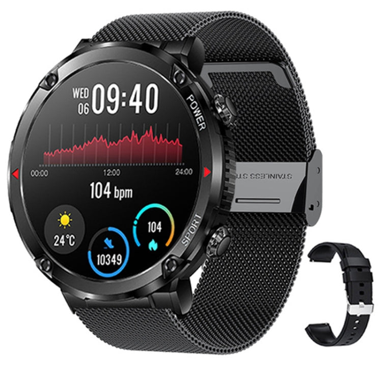 T30 1.6-inch Outdoor Sports Waterproof Smart Music Bluetooth Call Watch — Black Steel+Silicone