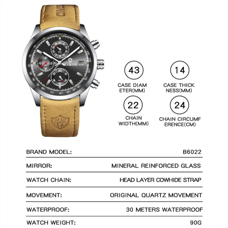 BINBOND B6022 30m Waterproof Luminous Multifunctional Quartz Watch — view 17