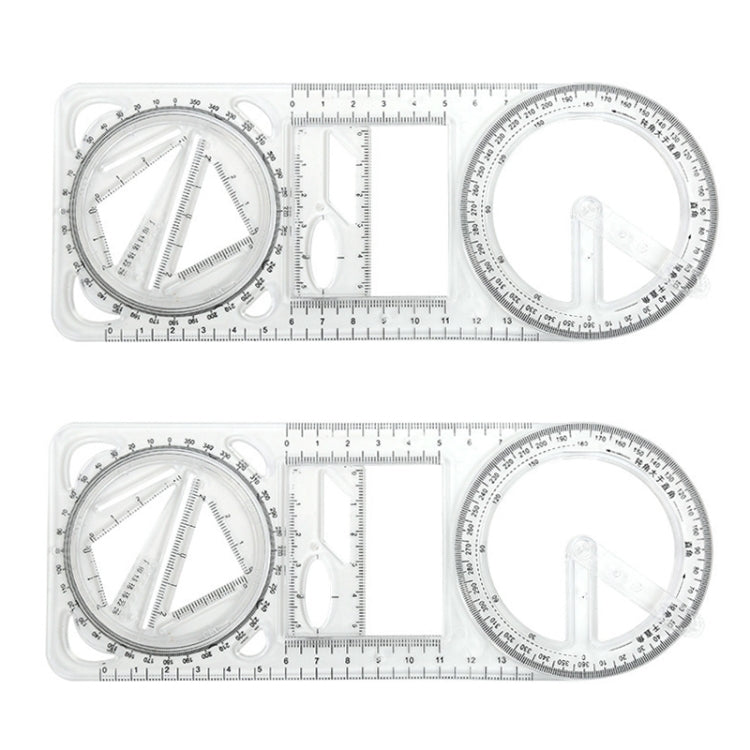 2pcs Multifunctional Drawing Ruler Function Drawing Protractor Geometric Ruler
