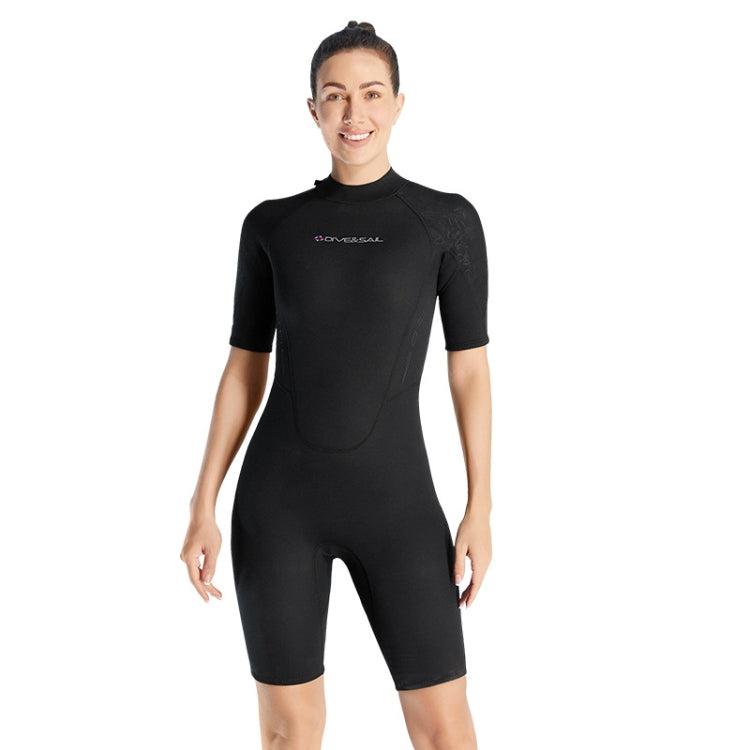 DIVE & SAIL 3mm Ladies One-Piece Short Sleeve Wetsuit Winter Thickened Surfing And Snorkeling Suit — L