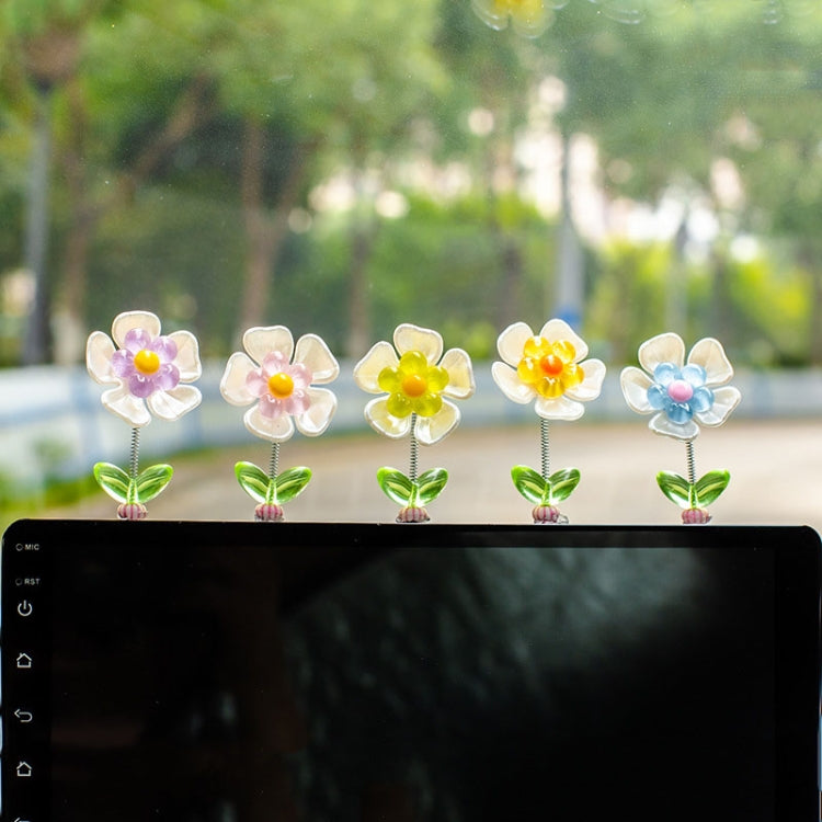 5pcs /Set Cute Cartoon Flower Car Shaking Ornament Car Dashboard Decoration — Transparent Green Leaf