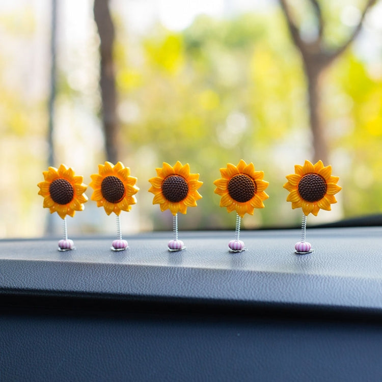 5pcs /Set Cute Sunflower Car Ornament Car Center Console Shaking Flowers Decoration