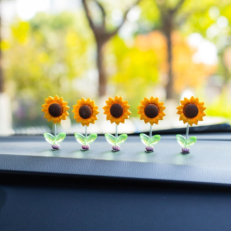 5pcs /Set Cute Sunflower Car Ornament Car Center Console Shaking Flowers Decoration — A Model