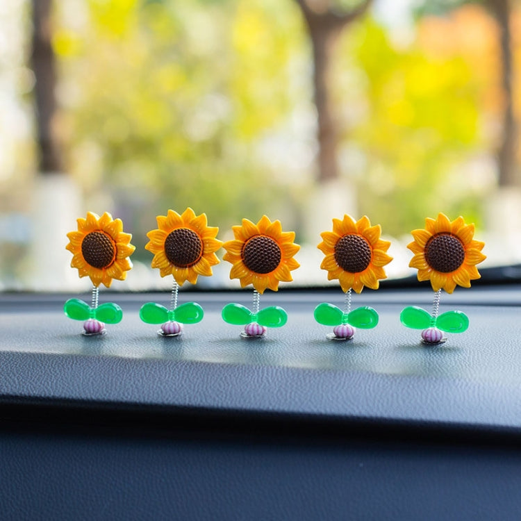 5pcs /Set Cute Sunflower Car Ornament Car Center Console Shaking Flowers Decoration — A Model Transparent Leaves
