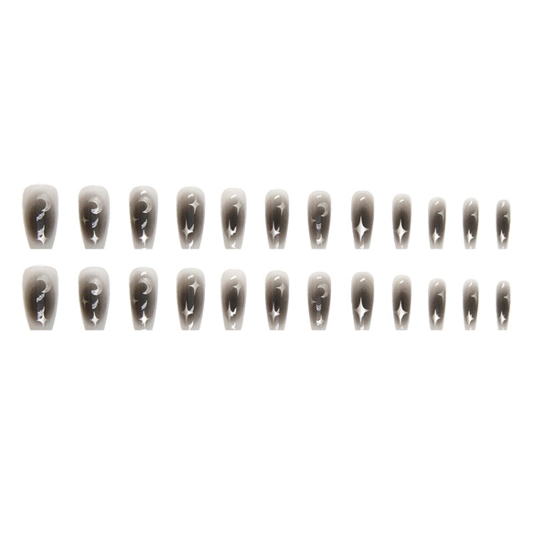 24pcs /Box Press On Nails Dark Star and Moon Series False Nails Mid-Length Ballet Nails