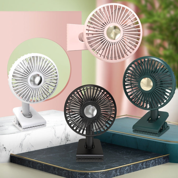 Car Clip-On Rechargeable Electric Oscillating Head Fan With Light — Pink