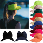 Women Visor Sun Protection Cap Elastic Hollow Large Brim Hat — Leather Pink