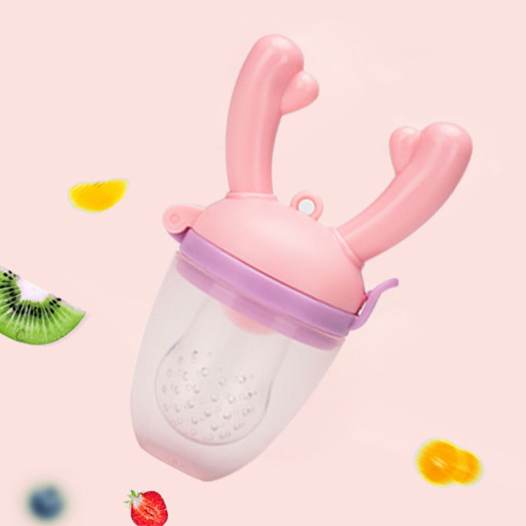 Baby Pacifier Fruit Vegetable Auxiliary Feeder Cute Deer Fruit Bite Pouch Teething Stick — Blue