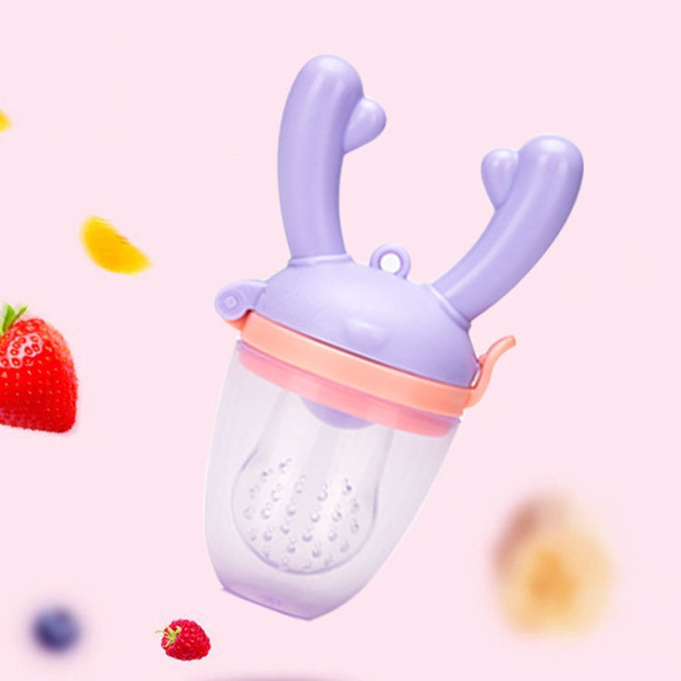 Baby Pacifier Fruit Vegetable Auxiliary Feeder Cute Deer Fruit Bite Pouch Teething Stick — Pink