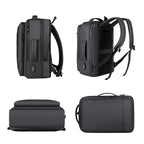 Expandable Business Waterproof Laptop Backpack With USB Port — Grey