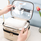 Double Layer Cosmetic Bag PU Transparent Waterproof Travel Portable Large Capacity Storage Bag — view 7