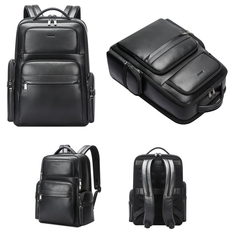 Bopai 61-98611 Large-capacity Waterproof First-layer Cowhide Laptop Backpack With USB+Type-C Port — 61-98611