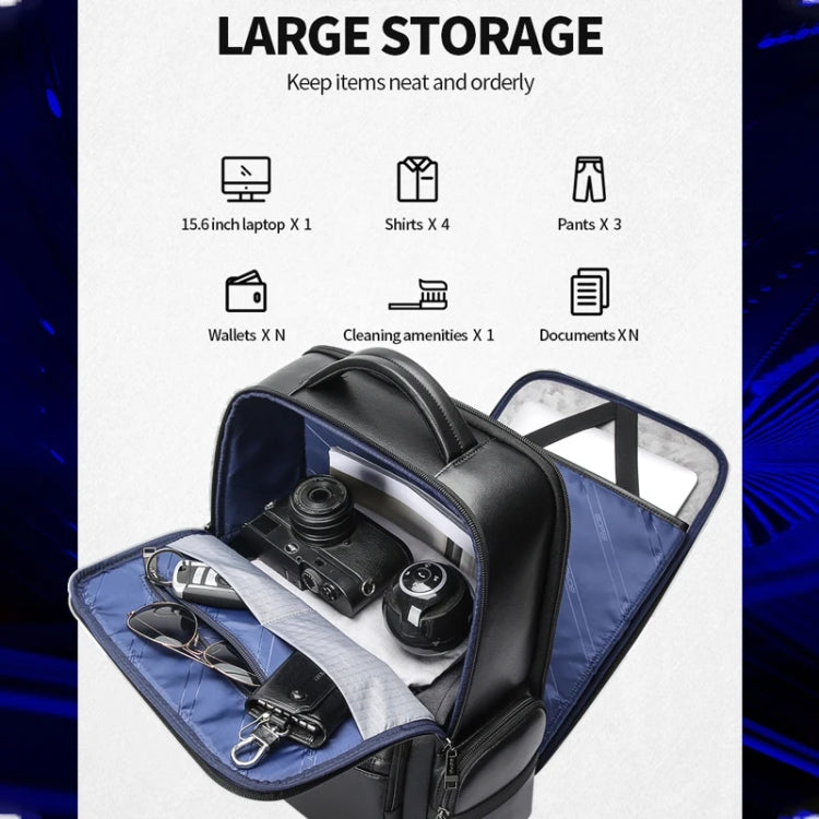 Bopai 61-98611 Large-capacity Waterproof First-layer Cowhide Laptop Backpack With USB+Type-C Port — view 4