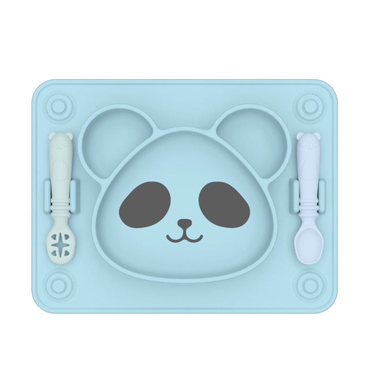 Baby Integrated Suction Cup Grid Food Plate Children Panda Silicon Glue Dishes — With Fork and Spoon Black White