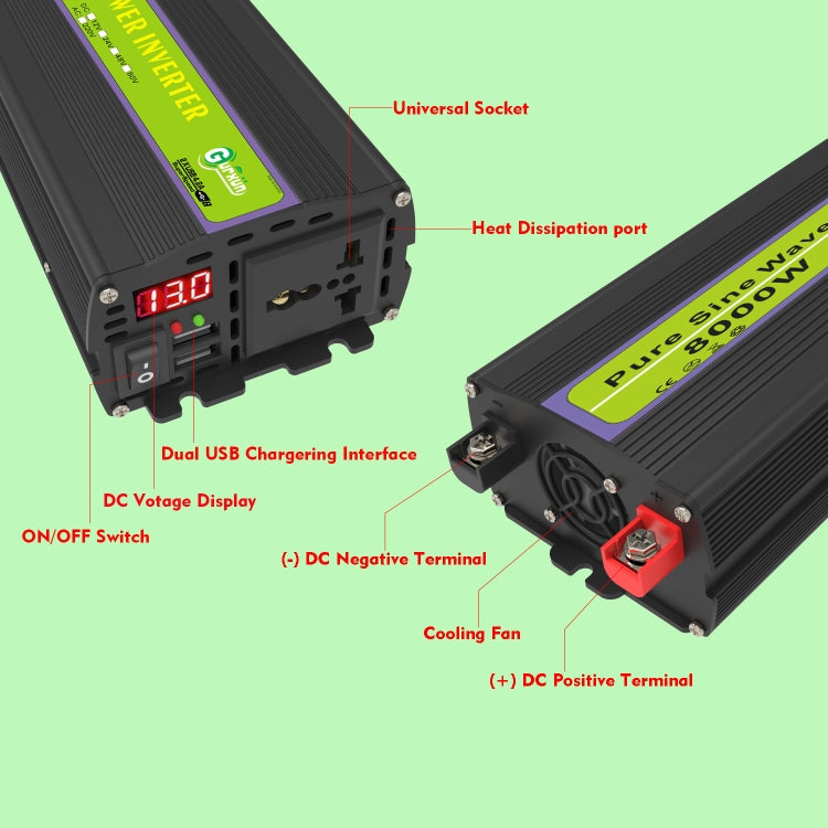 8000W Pure Sine Wave Inverter Car Single Digital Display Voltage Converter