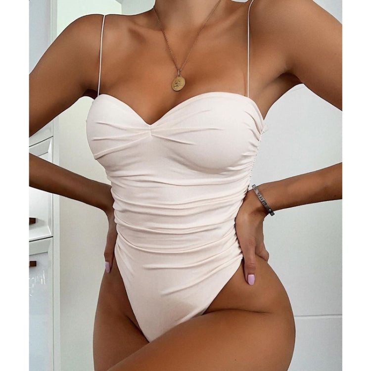 Women One Piece Swimsuit Push Up Bandeau Thong Triangle Bathing Suit — Black