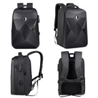 Password Lock Large Capacity Waterproof Laptop Backpack with USB Port — Black