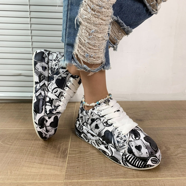 Outdoor Thick Bottom Lacing Sneakers Cartoon Graffiti Printed Couple Casual Shoes — view 17