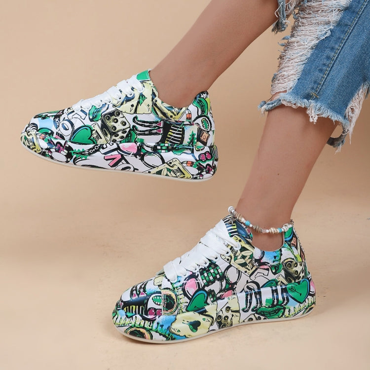 Outdoor Thick Bottom Lacing Sneakers Cartoon Graffiti Printed Couple Casual Shoes — 36