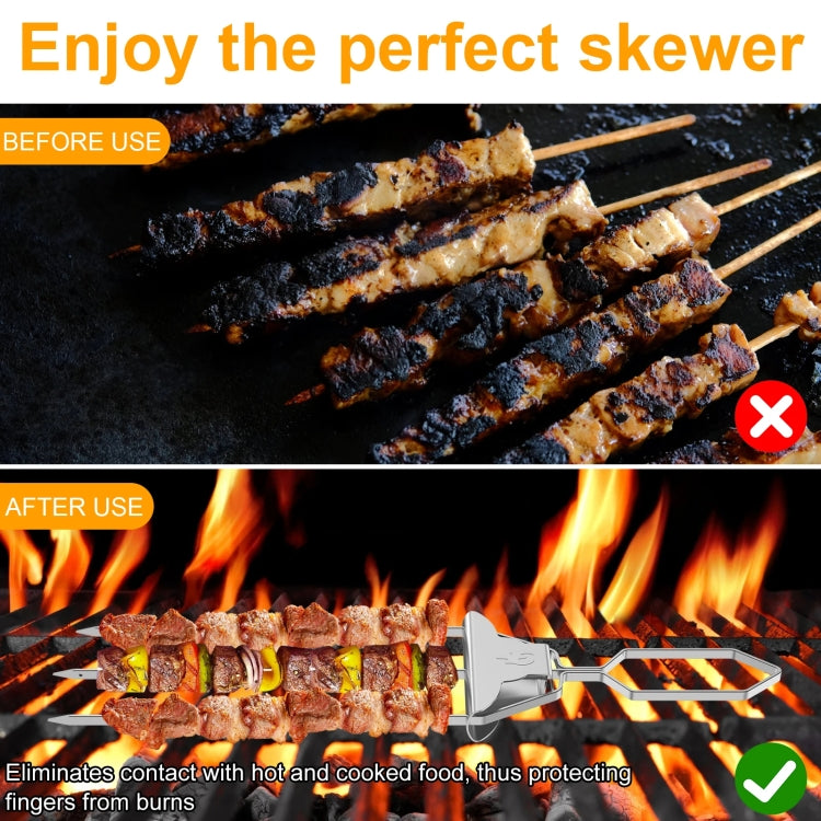 Stainless Steel BBQ Skewers Semi-Automatic Barbecue Fork