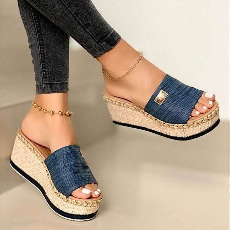 Summer Casual Sandals Women Shoes Hemp Rope Woven Thick Bottom Slope Heel Slippers — view 13