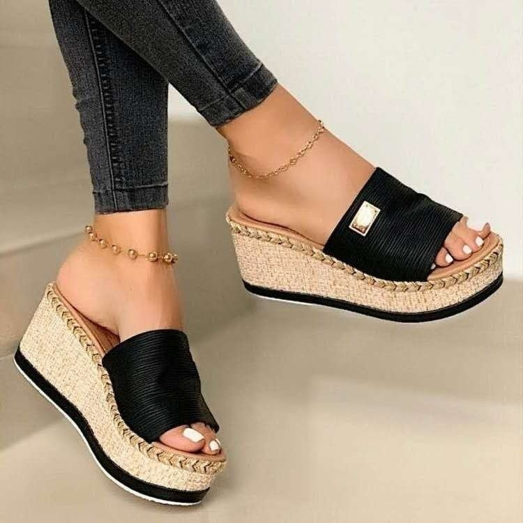 Summer Casual Sandals Women Shoes Hemp Rope Woven Thick Bottom Slope Heel Slippers — 41