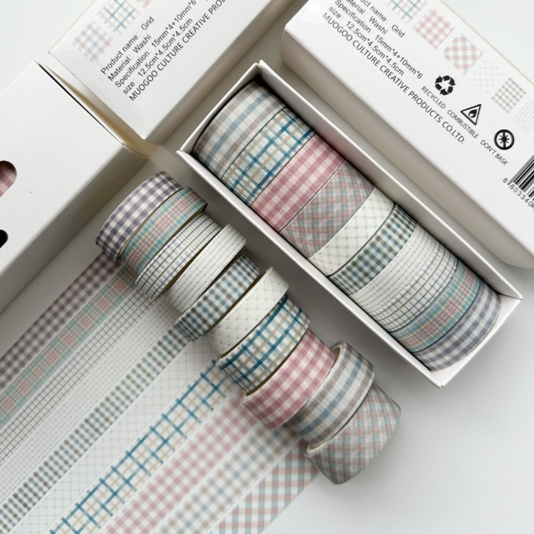 10rolls /Box Combined Washi Tape Set DIY Scrapbook Stickers 1.5cmx4+1cmx6 — Grid