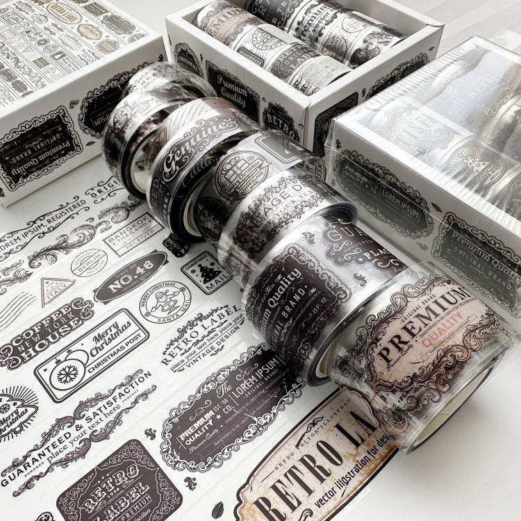8rolls /Box Ancient Style Transparent PET Tape Set for Journaling 3cm x 2+2cm x 2+1.5cm x 4