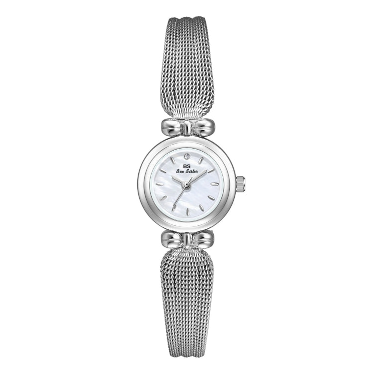 BS Bee Sister 22mm Retro Female Wrist Watch with Stainless Steel Mesh Butterfly Design Strap — Classic Silver