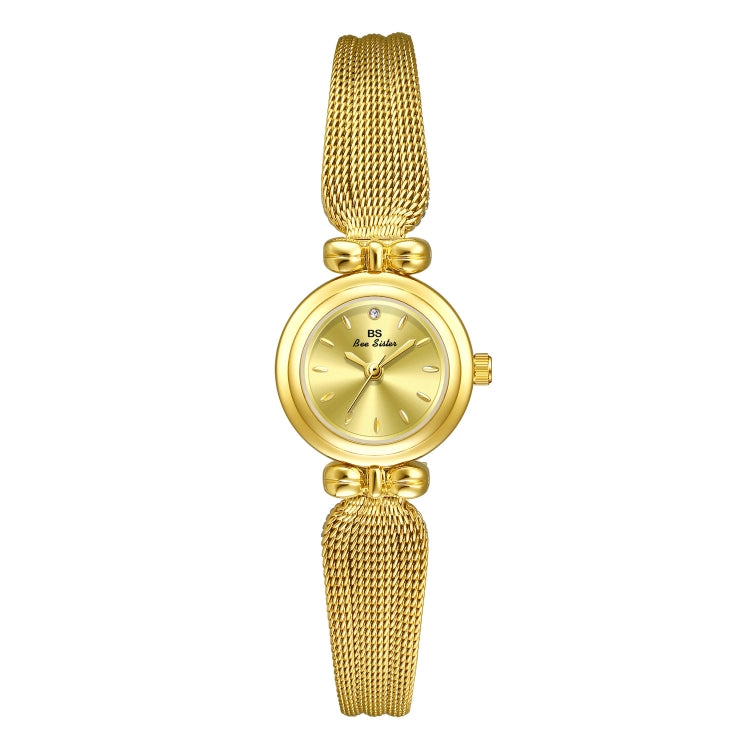 BS Bee Sister 22mm Retro Female Wrist Watch with Stainless Steel Mesh Butterfly Design Strap — Champagne Gold