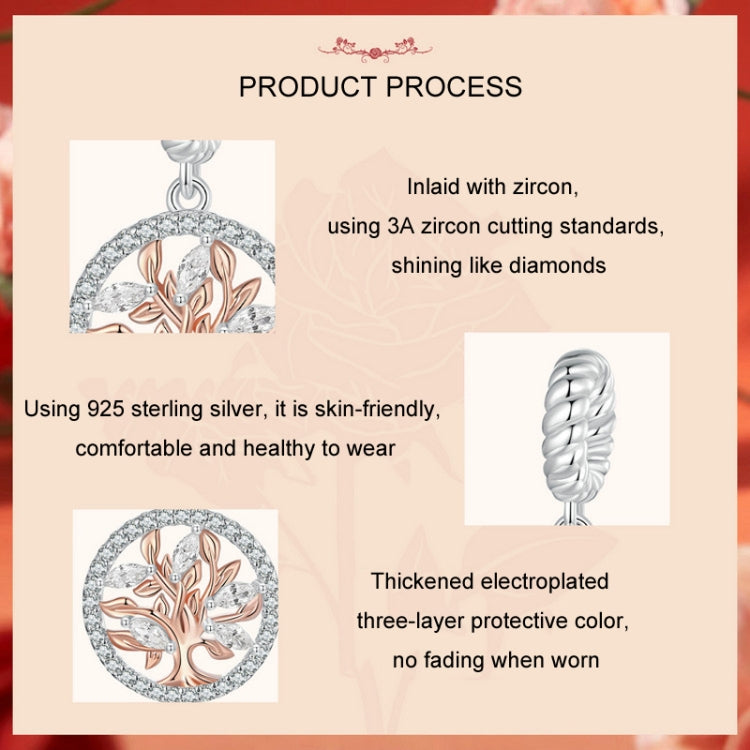 S925 Sterling Silver Rose Gold Tree Of Life Pendant DIY Beads — view 4