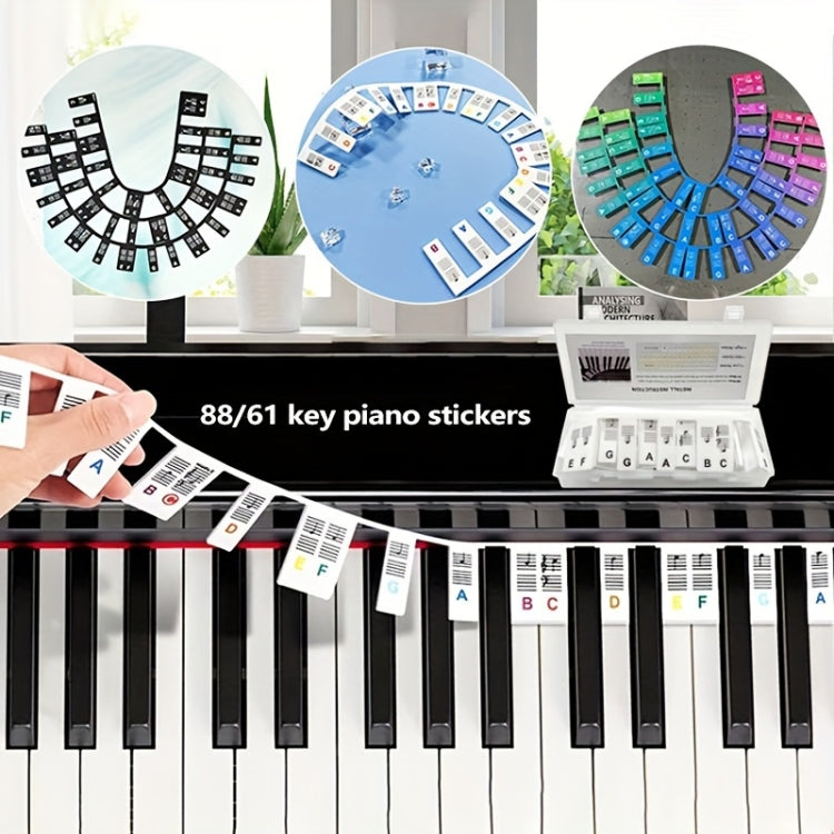 Silicone Piano Notes Guide Removable Piano Keyboard — 61 Keys White Bottom Color Text