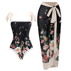 Retro Pattern One-Piece Hot Spring Outdoor Swimsuit Set